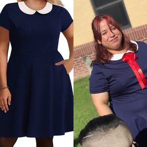 Navy blue, peter pan collar dress